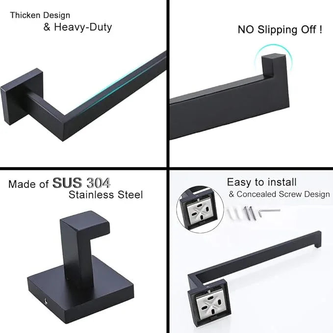 TURS 4 Pieces Bathroom Hardware Accessories Set Matte Black 16 Inch Towel Bar Set,Wall Mounted,Premium Stainless Steel. - ModernBath
