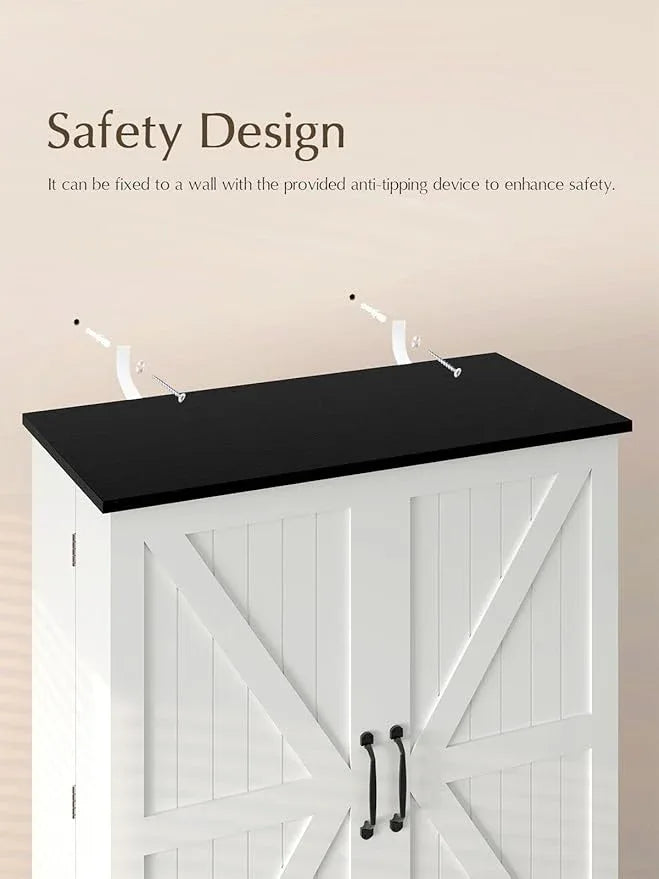 72" Tall Storage Cabinet, White Farmhouse Pantry Cabinet, 31.5" Wide Freestanding Storage Cabinet with 4 Adjustable Shelves, Hidden Drawer & Rustic Wood Finish for Kitchen, Dining Room, or Entryway - ModernBath