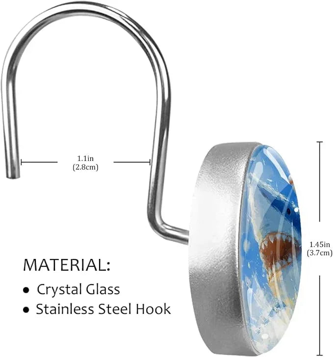 Cat Riding Shark Shower Curtain Hooks Rings, Stainless Steel Rust Proof Shower Curtain Hooks, Decorative Shower Hooks for Bathroom Shower Rods Curtains, Set of 12 - ModernBath