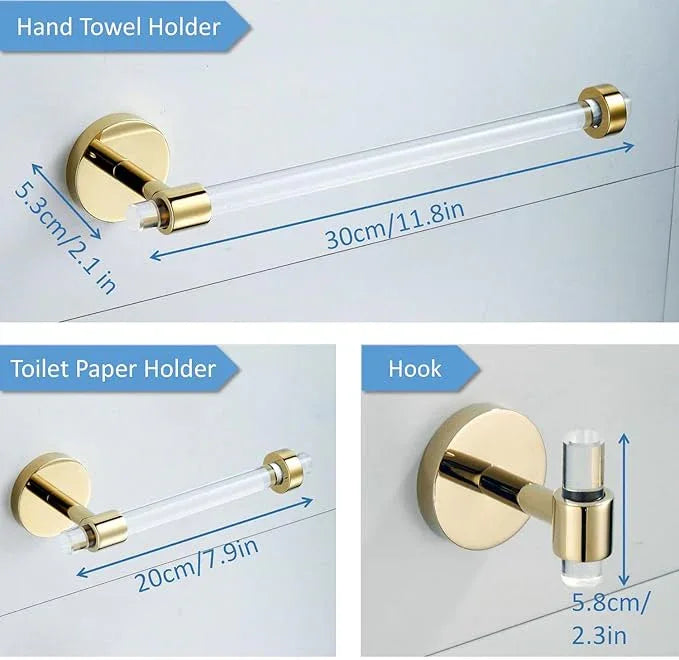 Gold Bathroom Hardware Accessories Set - Acrylic Hand Towel Holder Toilet Paper Holder Towel Hook - Wall Mounted Bath Towel Bar Set 3 Pieces SHUNLI - ModernBath