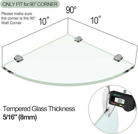 2-Pack Glass Corner Shower Shelves,Wall Shelf Bathroom for Storage,5/16" Tempered Glass,Shower Caddy Organizer,Shelf Holder for Wall Corner, Bathroom, Living Room - ModernBath