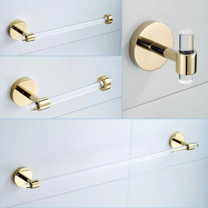 Bathroom Hardware Set Acrylic Gold - Bathroom Accessories Set Towel Bar Towel Rack Set - Wall Mounted Bath Towel Holder Toilet Paper Holder Set 4 Pieces SHUNLI - ModernBath