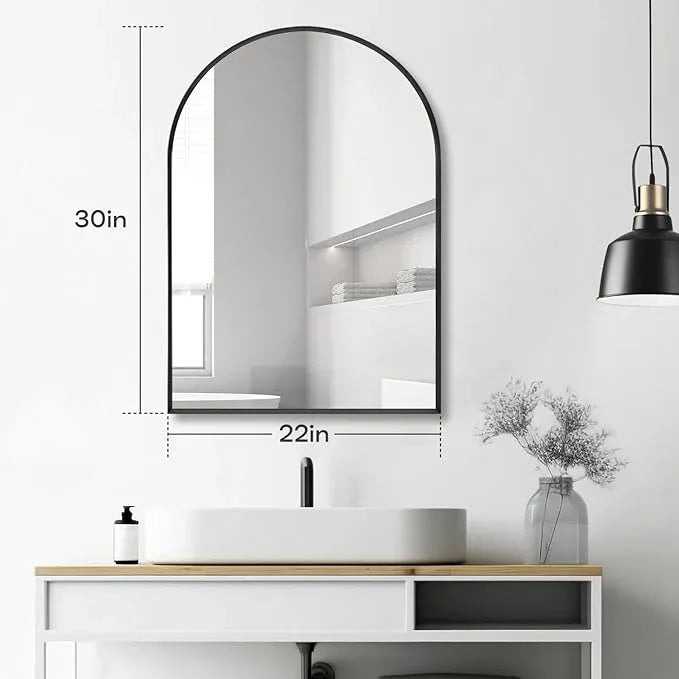 Minuover 22" x 30" Black Arched Mirror, Arch Wall Mirror, Metal Frame Black Bathroom Mirror, Arched Top Bathroom Vanity Mirror for Living Room, Bedroom, Entryway, Tempered Glass, Shatter Proof - ModernBath