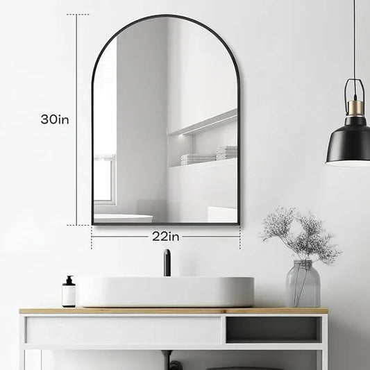 Minuover 22" x 30" Black Arched Mirror, Arch Wall Mirror, Metal Frame Black Bathroom Mirror, Arched Top Bathroom Vanity Mirror for Living Room, Bedroom, Entryway, Tempered Glass, Shatter Proof - ModernBath