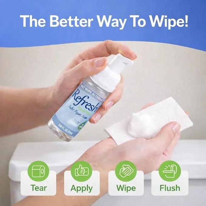 Refresh Liquid Wipe Free - Toilet Paper Foam for Sensitive Skin - Flushable Wet Wipe Alternative - Cleanses & Soothes with Witch Hazel & Aloe - Alcohol & Paraben Free, 1.69 oz (1 Pack) - ModernBath