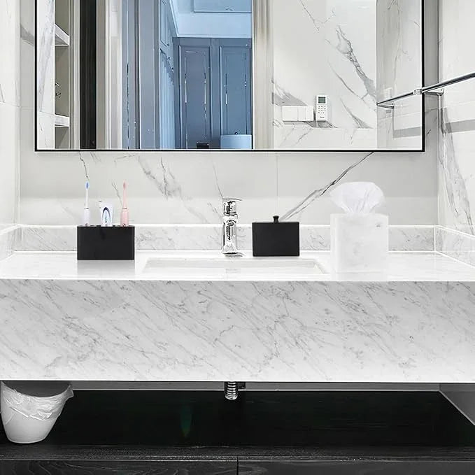 Luxspire Resin Paper Tissue Box Cover Holder, Square Facial Tissue Case, Pumping Paper Roll Toilet Paper Holder Napkin Dispenser for Office Bedroom Car Bathroom Vanity Accessories Decor, Marble White - ModernBath