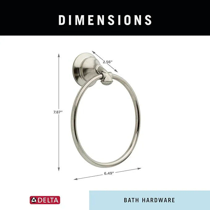 Delta Linden (1-Pack) Hand Towel Holder Brilliance Stainless Steel Towel Racks for Bathroom Wall Round Towel Ring Holder for Bath Towel Hanger for Kitchen, Bathroom Accessories 79446-SS - ModernBath