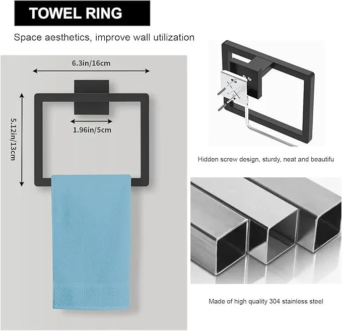 5-Pieces Matte Black Bathroom Accessories Set, 16 Inch Bath Towel Bar Set, SUS 304 Stainless Steel Bathroom Hardware Set, Towel Racks for Bathroom Wall Mounted - ModernBath