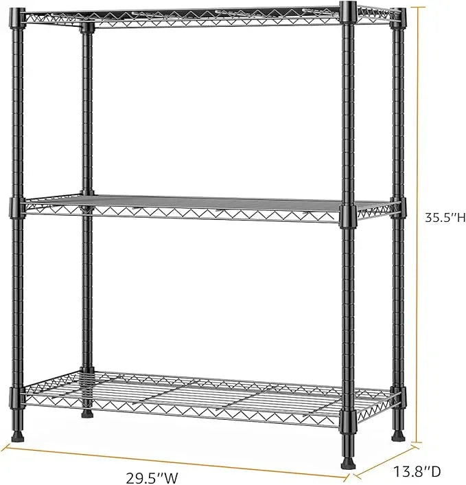 750 lbs 3 Tier Storage Rack Metal Wire Shelving Unit, Storage Standing Shelf Organizer for Laundry Bathroom Kitchen Pantry Closet Garage Basement Utility Room, Black 13.8" D x 29.5" W x 35.5" H - ModernBath