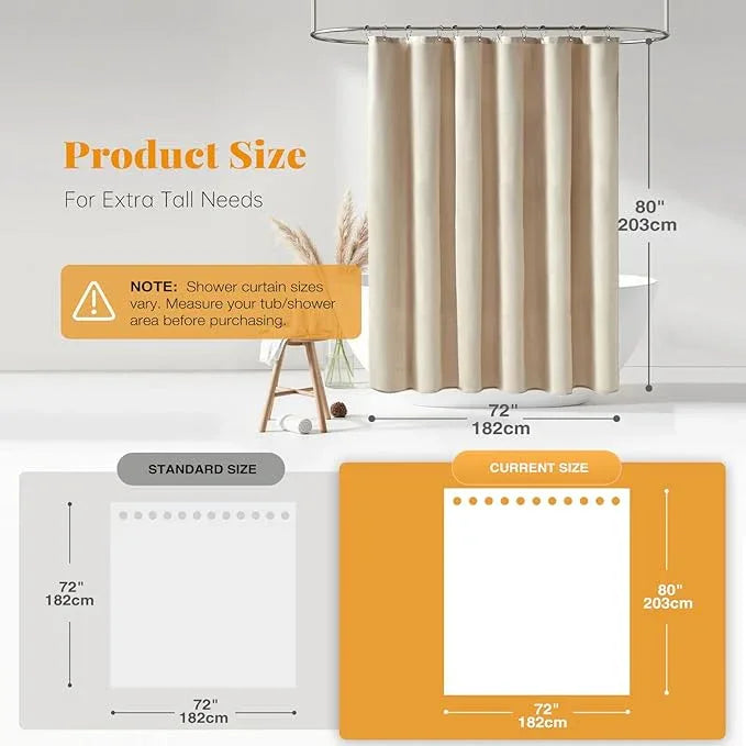 BTTN Long Fabric Shower Curtain - 72x80 Inch Linen Textured Heavy Duty Polyester Cloth Shower Curtain Set with 12 Plastic Hook, Hotel Luxury Waterproof Modern Shower Curtains for Bathroom, Beige/Cream - ModernBath
