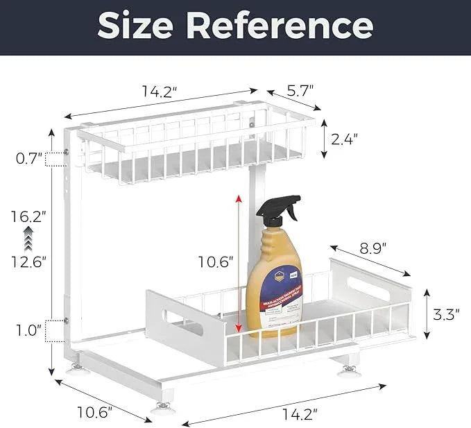 Under Sink Organizer for Kitchen and Bathroom, 2 Tier Pull Out Storage Rack - Height Adjustable Heavy Duty Metal Basket with High Capacity & Safety Stopper, Rustproof for Cleaning Supplies 1 Pack - ModernBath