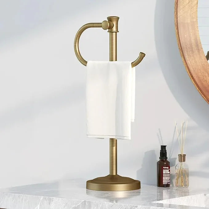 BESy 17 Inch Antique Brass Stand Towel Bar Hanger Hand Towel Bar Bathroom Vanity Countertop Towel Holder Free Standing Stainless Steel Towel Ring Hardware Accessories Towel Rack - ModernBath