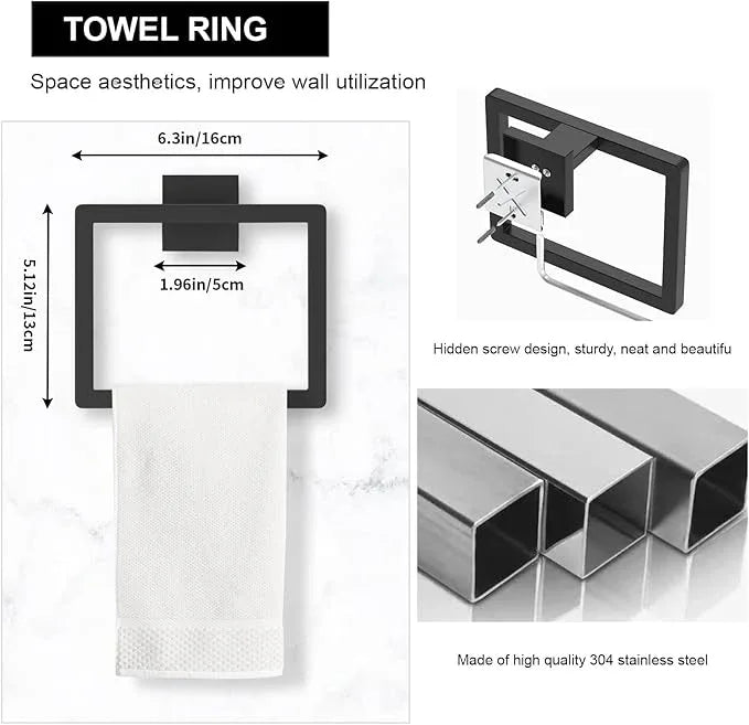 5-Pieces Matte Black Bathroom Accessories Set, 23.6 Inch Bath Towel Bar Set, SUS 304 Stainless Steel Bathroom Hardware Set, Towel Racks for Bathroom Wall Mounted. - ModernBath
