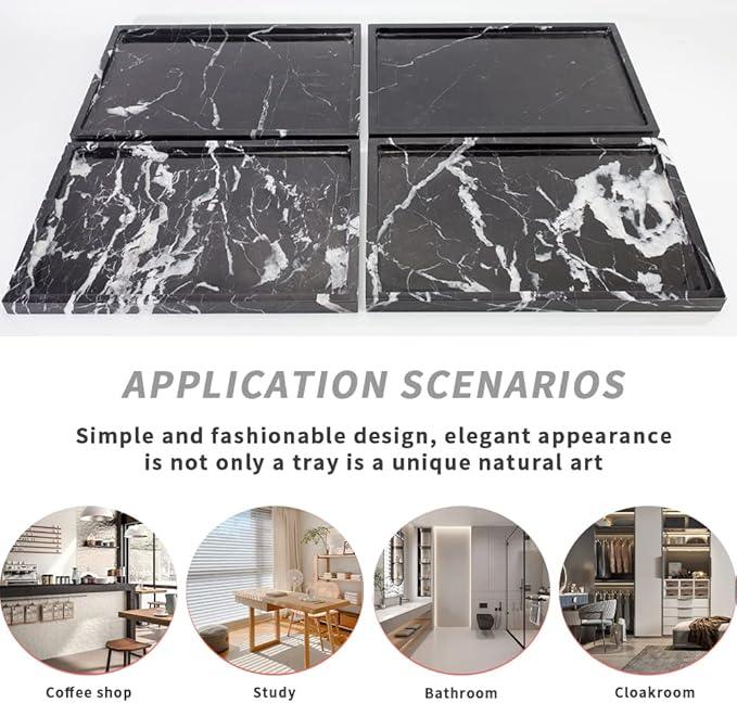100% Natural Marble Serving Tray Luxury Marble Storage Tray for Home Decor Stone Tray for Bathroom/Kitchen/Vanity/Dresser,Plate Holder for Tissues, Candles, Towel - ModernBath