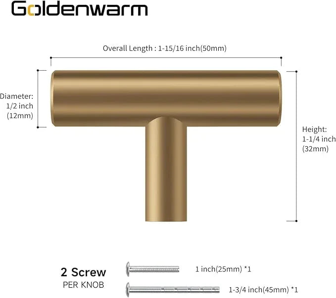goldenwarm 15 Pack Champagne Bronze Cabinet Knobs Gold Drawer Knobs Brass Dresser Pulls Champagne Bronze Cabinet Handles T Bar Kitchen Drawer Hardware, 2 Inch(50mm) Overall Length - ModernBath
