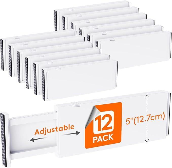 Lifewit 12 Pack Drawer Dividers Plastic 5" High, 13.5-22" Adjustable Drawer Organizers for Clothes, Expandable Dresser Separators in Bedroom/Bathroom/Kitchen/Fridge/Office Organization and Storage - ModernBath