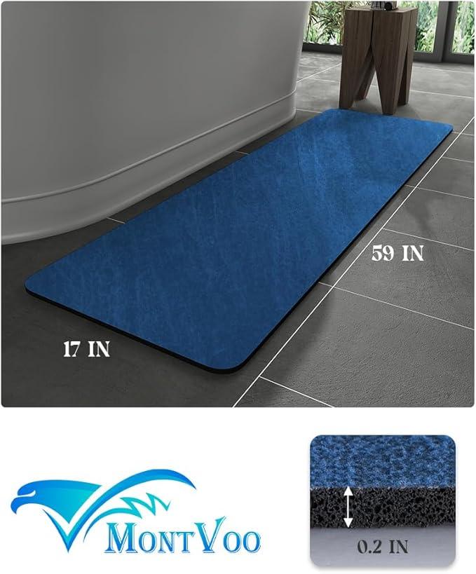 MontVoo -Bath Mat Rug-Rubber Backing Non Slip Quick Dry Absorbent Thin Bathroom Rugs Fit Under Door-Faux Suede Surface Bathroom Floor Mats-Shower Rug for in Front of Bathtub Shower Royal Blue 17"x59" - ModernBath