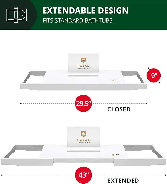 ROYAL CRAFT WOOD Premium Bathtub Tray - Expandable Bath Tray for Tub - Luxury Bathtub & Bathroom Accessories - ModernBath