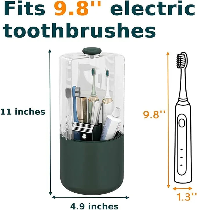 YOOLENS Toothbrush Holder with Cover 360 Rotating 4 Compartments Bathroom Toothpaste Electric Toothbrush Organizer, Dark Green - ModernBath