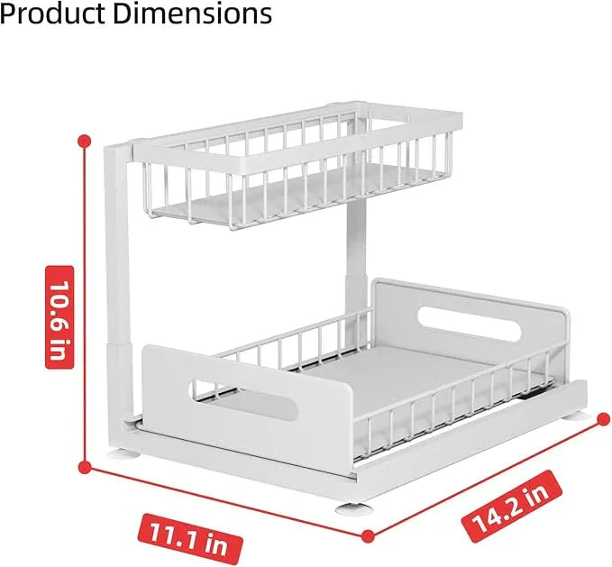 2-Tier Under Sink Slide Out Organizer, 2 Pack Pull Out Cabinet Storage Shelf with Sliding Wire Basket Drawer for Bathroom Kitchen, Countertop or Pantry Shelf, White - ModernBath