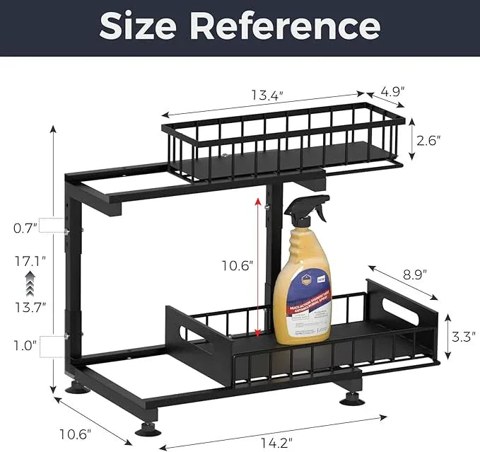 Under Sink Organizer, 2-Tier Premium Metal Pull-Out Racks with Adjustable Height, Heavy Duty Sliding Bin for Bathroom and Kitchen Cabinet Storage, Rust Resistant 1 Pack - ModernBath
