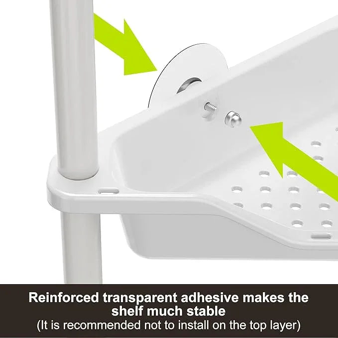 Orimade Rustproof 4 Tier Floor Standing Corner Shower Caddy Organizer, Plastic Metal Splicing Floor Corner Shelf Rack Stands for Bathroom, White - ModernBath