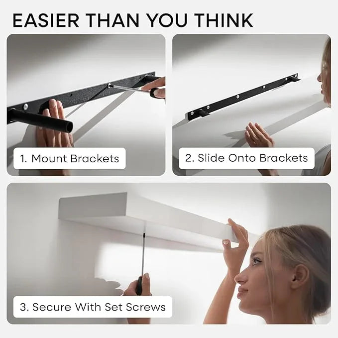 Homeforia White Floating Shelf 18 inch, High End Solid Real Wood 18inch Bathroom Floating Shelves for Wall Mounted, White Wooden 18in Floating Shelves, Heavy Duty Bracket, 18 X 6.5 X 1.75 in, Set of 2 - ModernBath