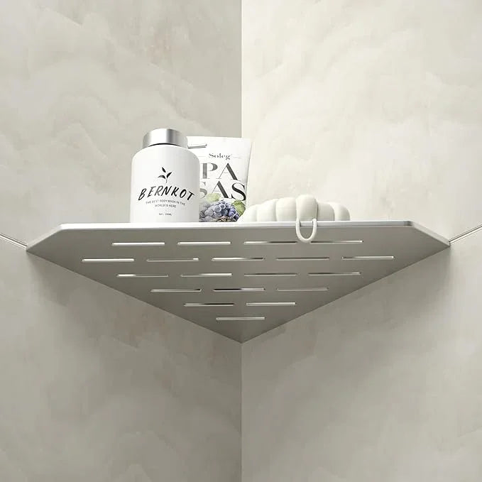 Corner Shower Shelf 10" Brushed 304 Stainless Steel Pentagonal Heavy Duty Floating Corner Shelf Slot Design Recessed Bathroom Shelf for Tiled Wall, No Drilling Needed - ModernBath