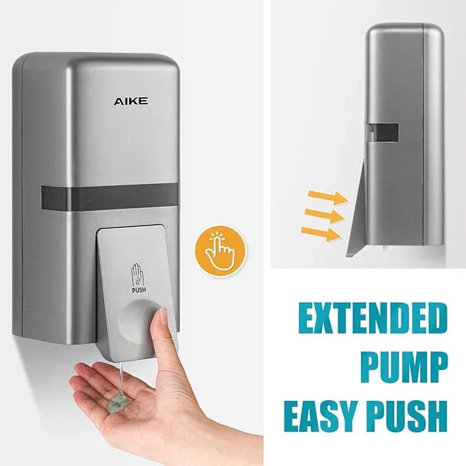 AIKE Wall Mount Liquid Soap Dispenser, 27oz Large Capacity with Extended Pump for Commercial Bathrooms,AK1008(Silver) - ModernBath