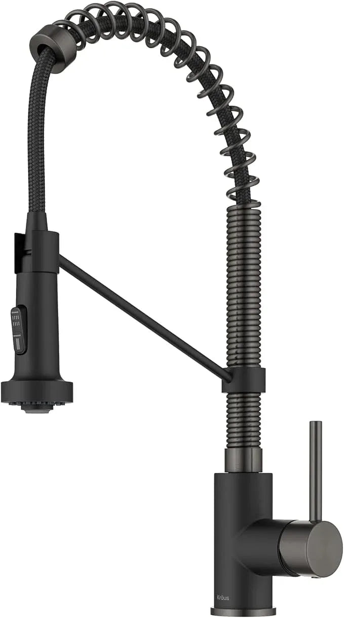 KRAUS Bolden Commercial Style 2-Function Single Handle Pull Down Kitchen Faucet in Matte Black/Black Stainless, KPF-1610MBSB (Pack of 1) - ModernBath