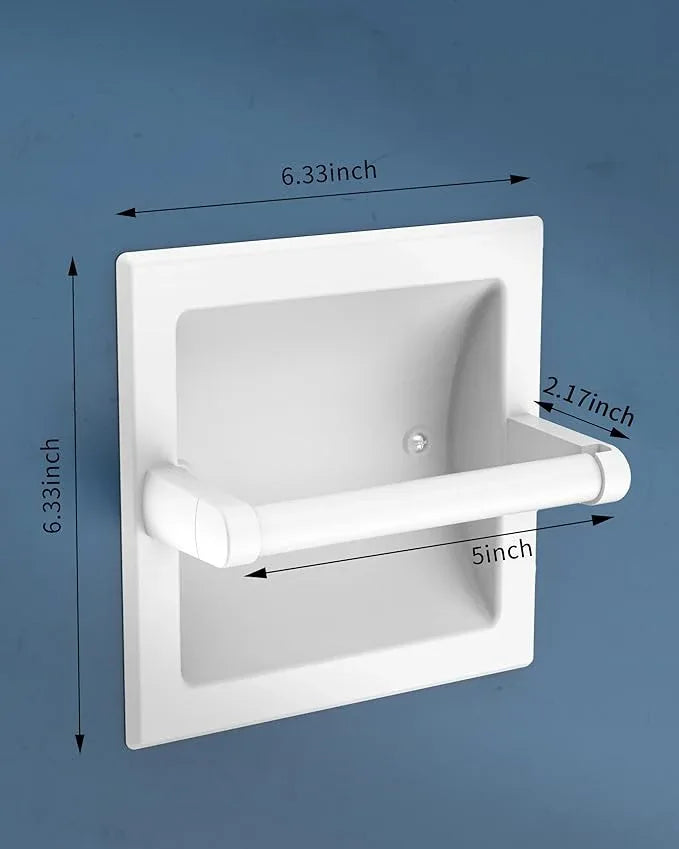 White Recessed Toilet Paper Holder for Regular Rolls, in Wall White Pivoting Toilet Paper Holder Wall Mount Made of Metal, Bathroom Toilet Paper Wall Holder - ModernBath