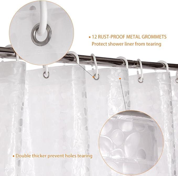 WELTRXE Shower Curtain Liner Waterproof, 8G Thick EVA, Heavy Duty Shower Liner with Magnets, 3D Pebble Bath Curtain for Stall, Bathtubs Bathroom, 72 x 72, 12 Hooks - ModernBath