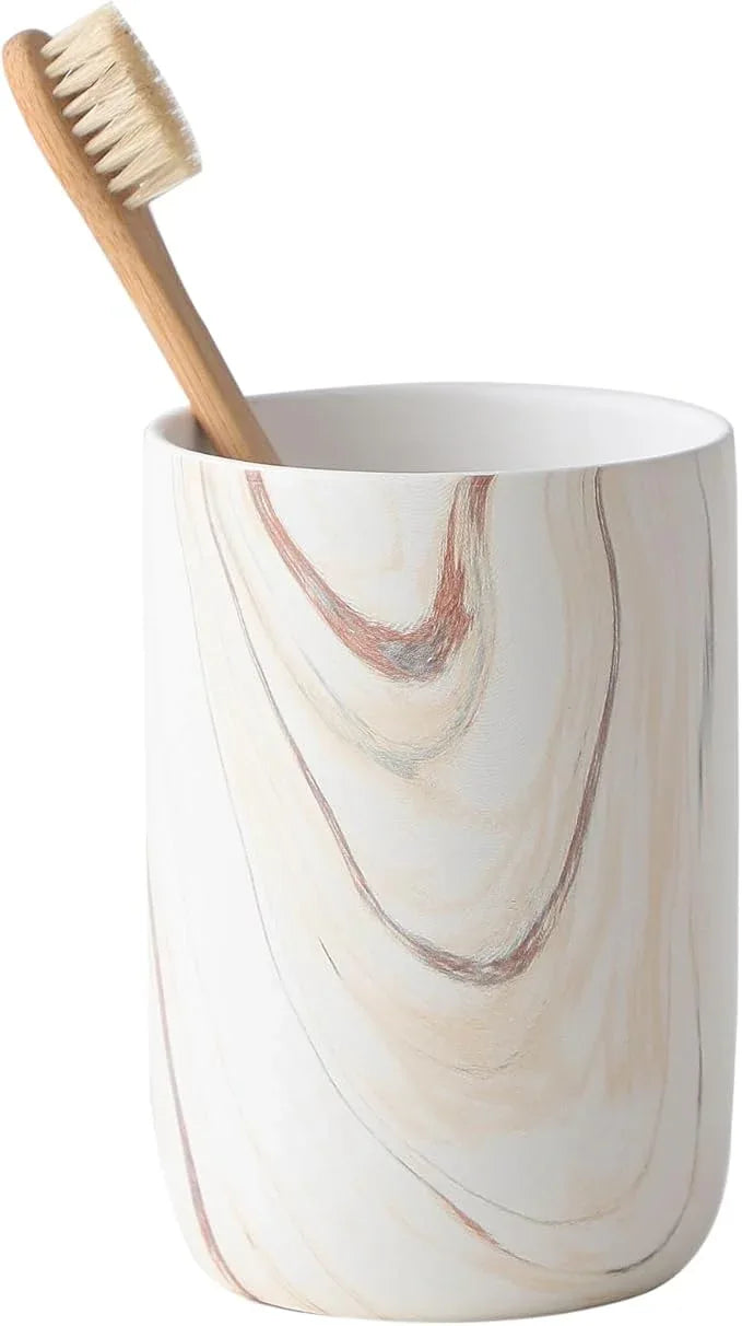 Brown Marble Toothbrush Holder - Ceramic Toothbrush Holder for Bathrooms, Toothbrush Toothpaste Holders, Marble Bathroom Tumbler Cups Reusable Toothbrush Mouthwash Cup, Bathroom Counter Organizer - ModernBath