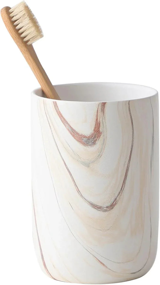 Brown Marble Toothbrush Holder - Ceramic Toothbrush Holder for Bathrooms, Toothbrush Toothpaste Holders, Marble Bathroom Tumbler Cups Reusable Toothbrush Mouthwash Cup, Bathroom Counter Organizer - ModernBath