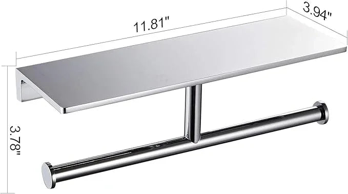 Double Toilet Roll Paper Holder Bathroom Solid Brass and Superior Hotel Style Wall Mount Tissue Roll Holder with Storage Shelf Bright Chrome Finished - ModernBath
