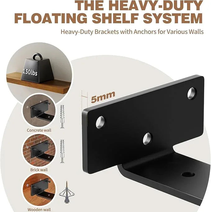Solid Wood Floating Shelves 24'' Long, 8'' Deep Wall Mounted Shelves with Heavy Duty Brackets, Max Load 150 lbs, Wall Shelves for Bathroom Kitchen Living Room, 24 x 8 x 1.6 in, Walnut, Set of 2 - ModernBath