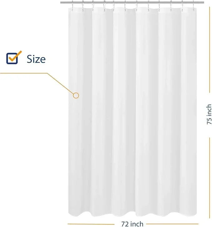 N&Y HOME Longer Shower Curtain Liner Fabric 72 x 75 inches, Hotel Quality, Washable, White Spa Bathroom Curtains with Grommets, 72x75 - ModernBath