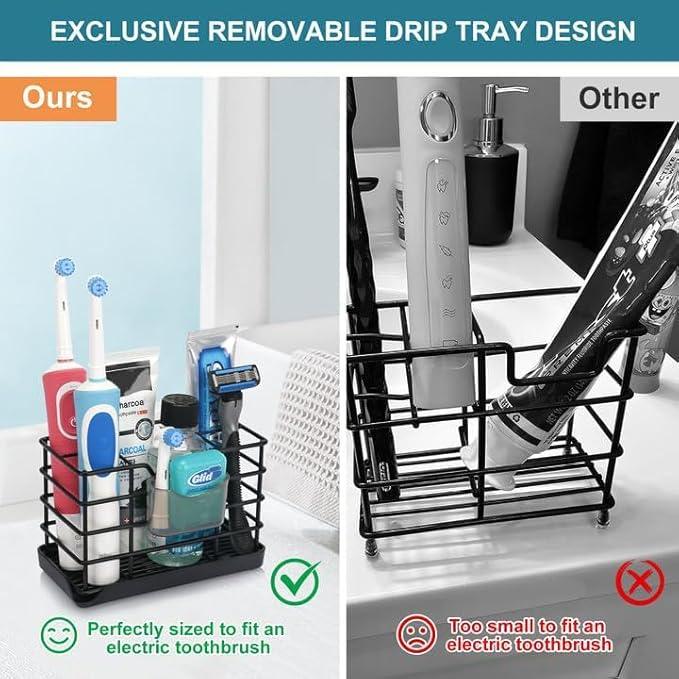 Toothbrush Holders for Bathrooms, Stainless Steel Bathroom Toothbrush Holder Kids Electric Tooth Brush Holder and Toothpaste Holder for Bathroom Accessories Organizer with Tray, Multi-Slots (Large) - ModernBath