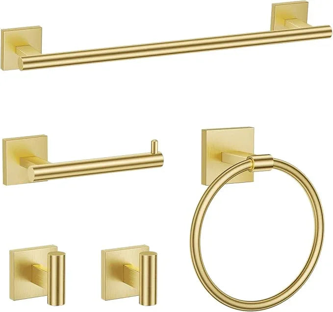 TURS 5-Pieces Brushed Gold Bathroom Hardware Set 23.6 Inch SUS304 Stainless Steel Towel Bar Set Wall Mounted Bathroom Accessories Set - ModernBath