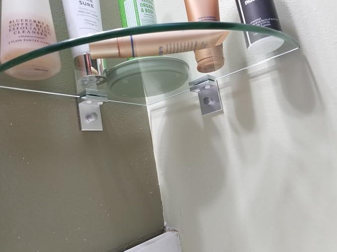 Glass Corner Shower Shelves (2-Pack) - No-Drill Shower Caddy Organizer & Bathroom Storage, Tempered Glass with Rustproof Aluminum Brackets for Inside Shower - ModernBath