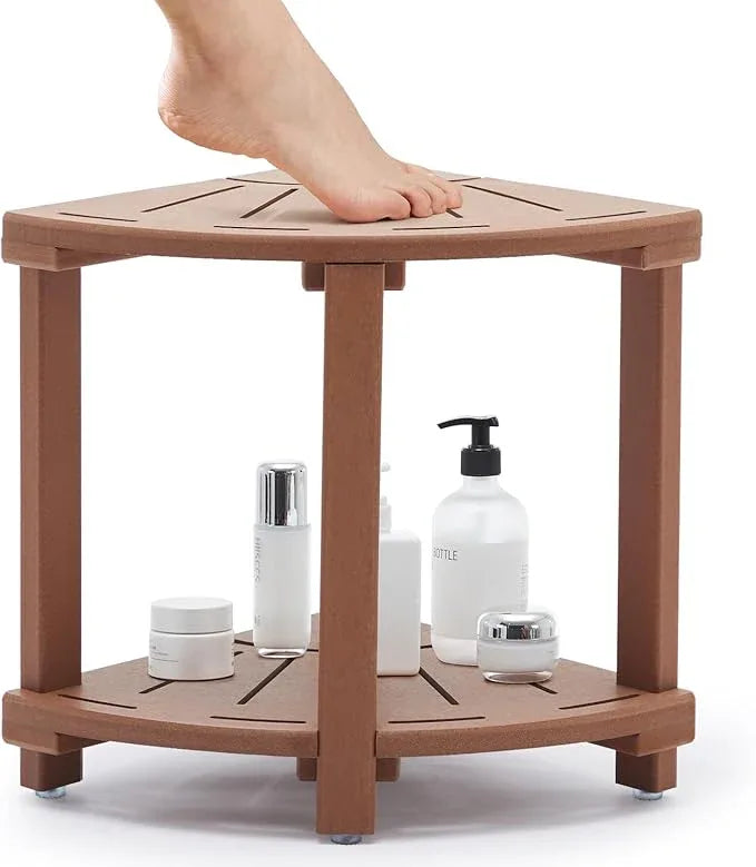 Shower Bench, Corner Shower Stool for Inside Shower and Shaving Legs, Waterproof HDPE Shower Chair Seat with Storage Shelf for Bathroom Non-Slip - ModernBath
