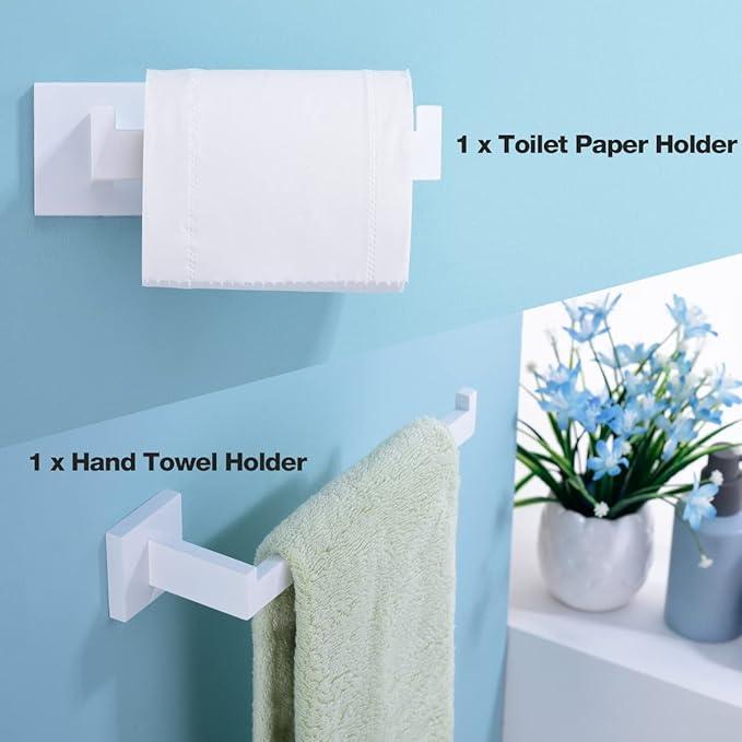 TRUSTMI Bathroom Hardware Accessories Set 5-Piece Square Towel Bar Assembly Stainless Steel Wall Mounted, White - ModernBath