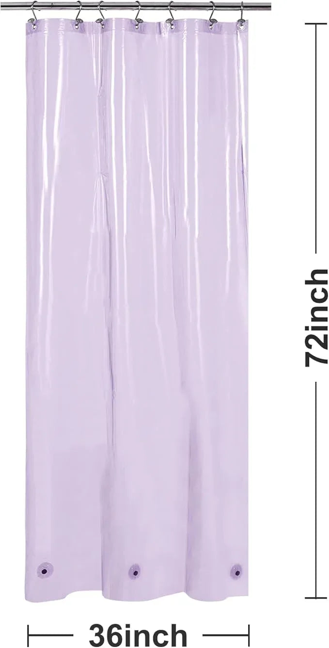 Barossa Design Clear Lavender Stall Shower Curtain Liner 36" W x 72" H - Waterproof Lightweight PEVA Plastic Shower Liner for Small Bathroom, 3 Bottom Magnets & Metal Grommets - Clear Lavender - ModernBath