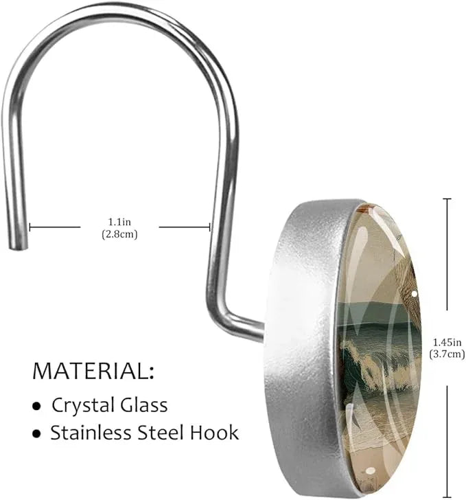 Beach Heron Shower Curtain Hooks, 12Pcs Decorative Rust Resistant Shower Rings for Shower Curtain Rods, Stainless Steel Round Curtain Hooks for Bathroom, Bedroom, Farmhouse - ModernBath