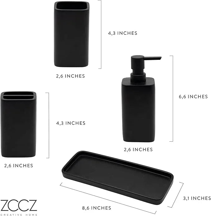 ZCCZ Beige Bathroom Accessory Sets, 4 Pieces Bathroom Accessories Complete Set Vanity Countertop Accessory Set, Includes Lotion Dispenser Soap Pump, Tumbler, Toothbrush Holder and Tray - ModernBath