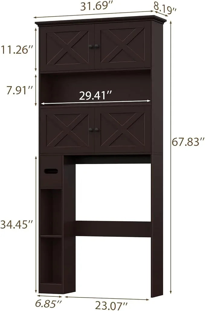Over The Toilet Storage Cabinet, Farmhouse Storage Cabinet Over Toilet with 4 Barn Doors & Toilet Paper Holder Stand, Espresso Toilet Shelf Home Space Saver for Restroom, Bathroom, Laundry - ModernBath