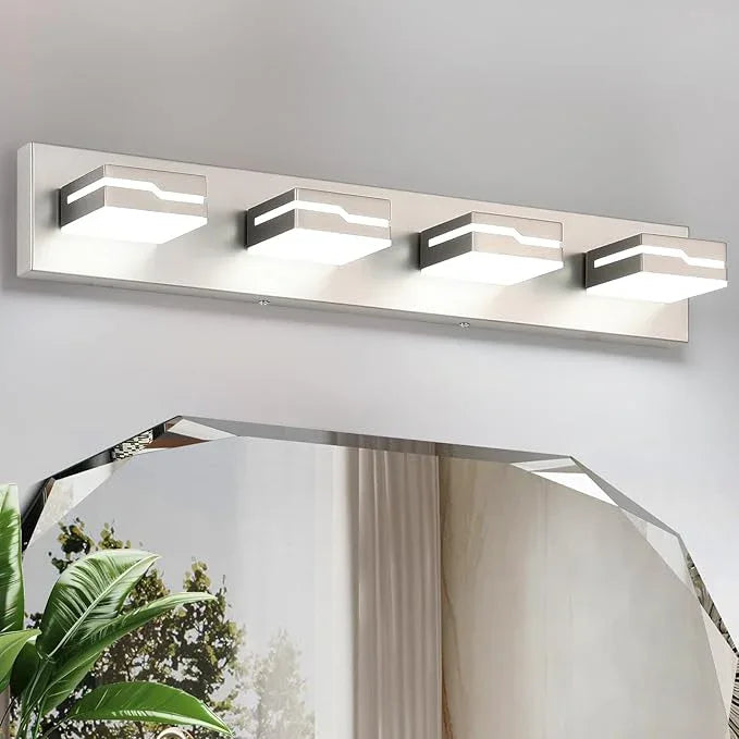 Merexcint LED Modern Bathroom Vanity Light Fixtures 4-Light, 25.5 inch Dimmable Nickel Vanity Lights for Bathroom Lighting Fixtures Over Mirror, with 350°Rotatable Acrylic Heads(White Light 5500K) - ModernBath