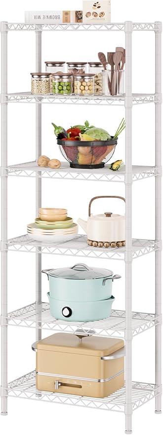 SINGAYE 6 Tier Shelf Adjustable Storage Wire Shelving Unit Metal Shelves Standing Closet Bathroom Organizers Pantry Kitchen Garage Laundry Room Organization Home Rack 12" D X 22" W X 69.5" H White - ModernBath