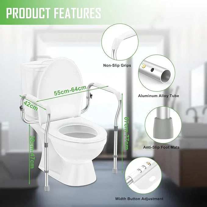ZOLIQUEX Toilet Safety Rail for Seniors with 2 Reinforced Nuts, Height & Width Adjustable Toilet Safety Frame for Elderly, Handicap & Disabled Bathroom Assist Rail with Armrests 250 LB (White) - ModernBath