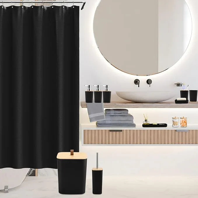 XLHOMO Bathroom Sets with Shower Curtain and Rugs, 27PCS Black Bathroom Accessories Set with Trash Can, Black Shower Curtain Set, No Slip Super Absorbent Bathroom Rugs - ModernBath